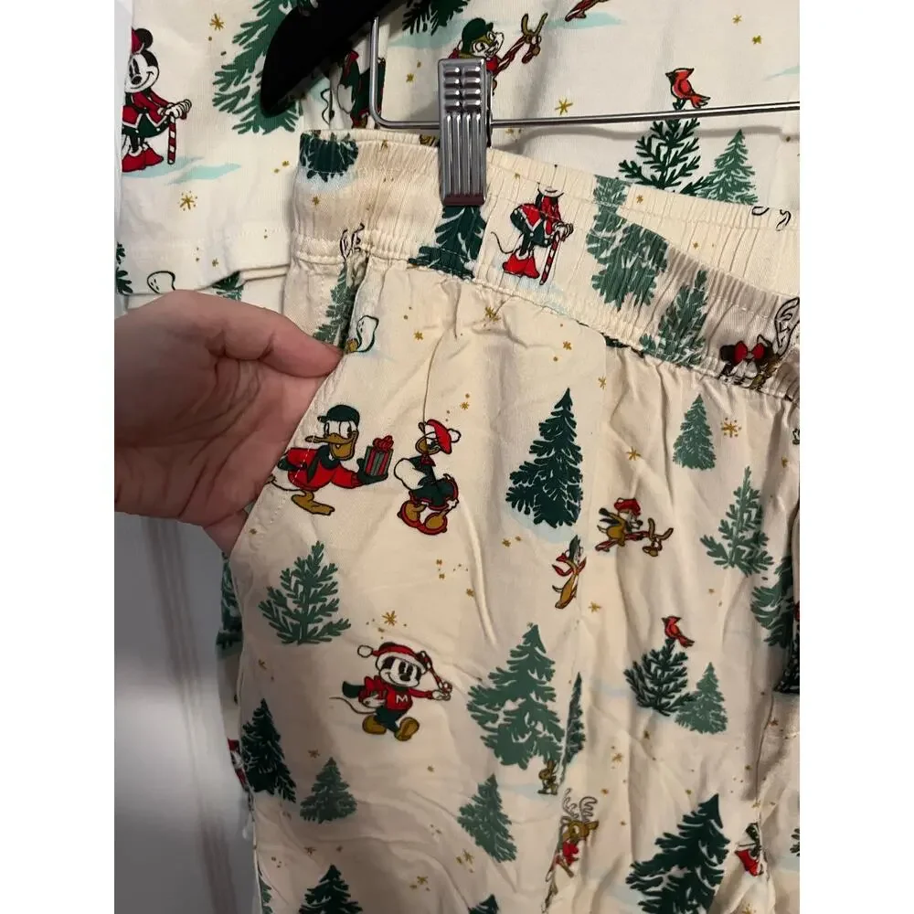 disney Mickey Christmas Pajama Set – Cream Christmas Tree Top & Pants